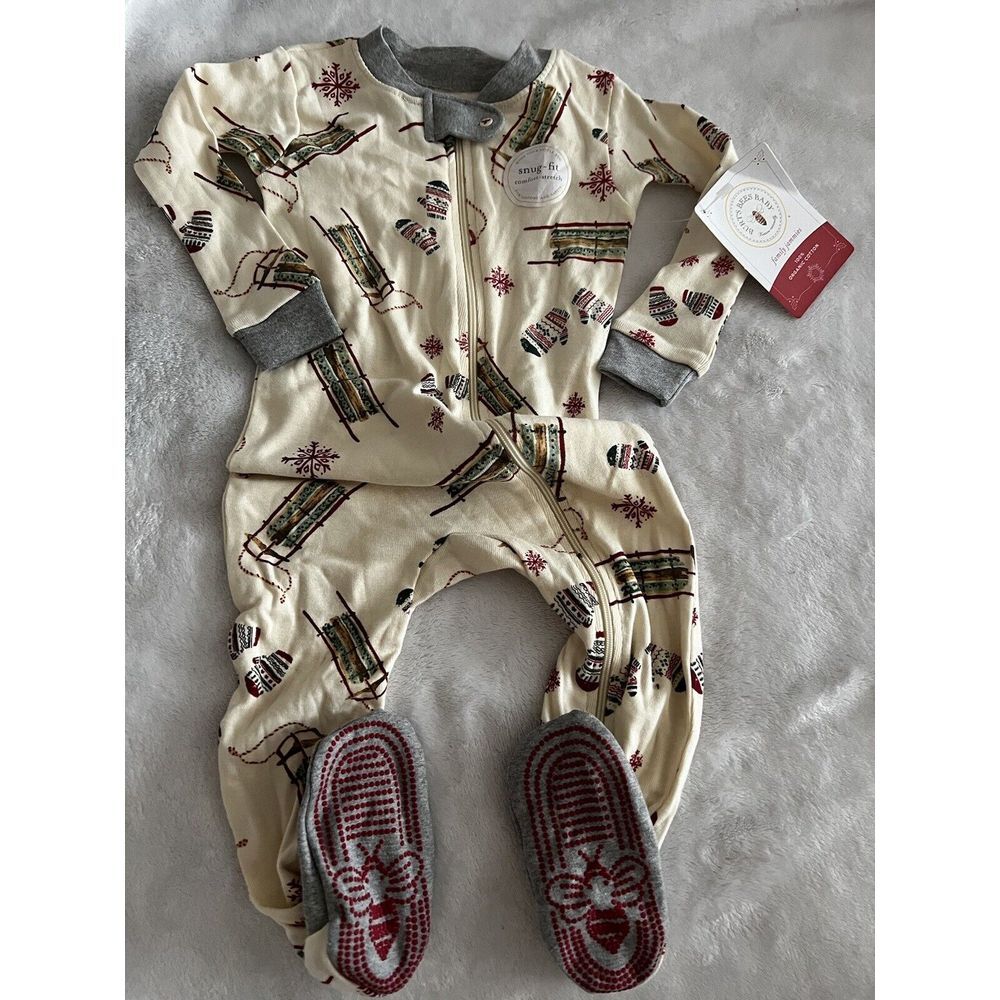Burt's Bees Baby Snug-fit Sleeper Organic‎ Cotton 12 Months Christmas NWT